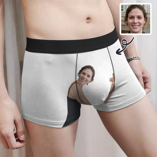 Personalized Girlfriend's Hug Boxer Briefs with Your Faces on It - Perfect for Valentine’s Day!