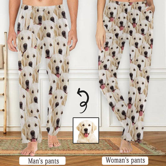 Custom Couple Face Pet Dog Seamless Sleepwear Personalized Women's & Men's Slumber Party Long Pajama Pants