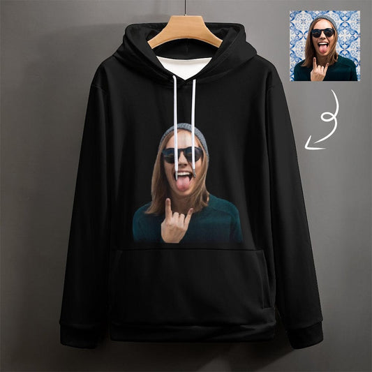 Personalized Face Black Unisex Loose Hoodie