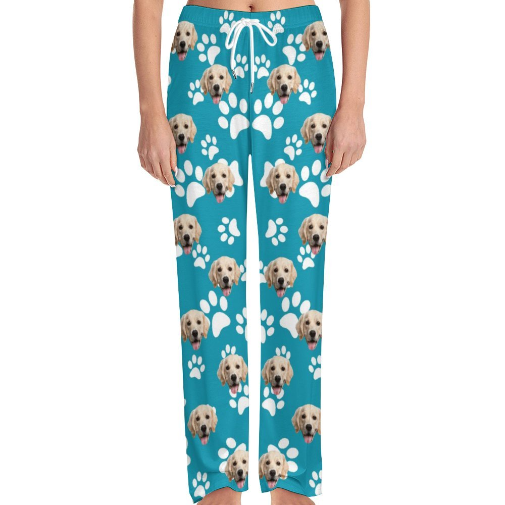 Personalized Long Pajama Pants Lacing Custom Pet Face Foot Print Multi ...