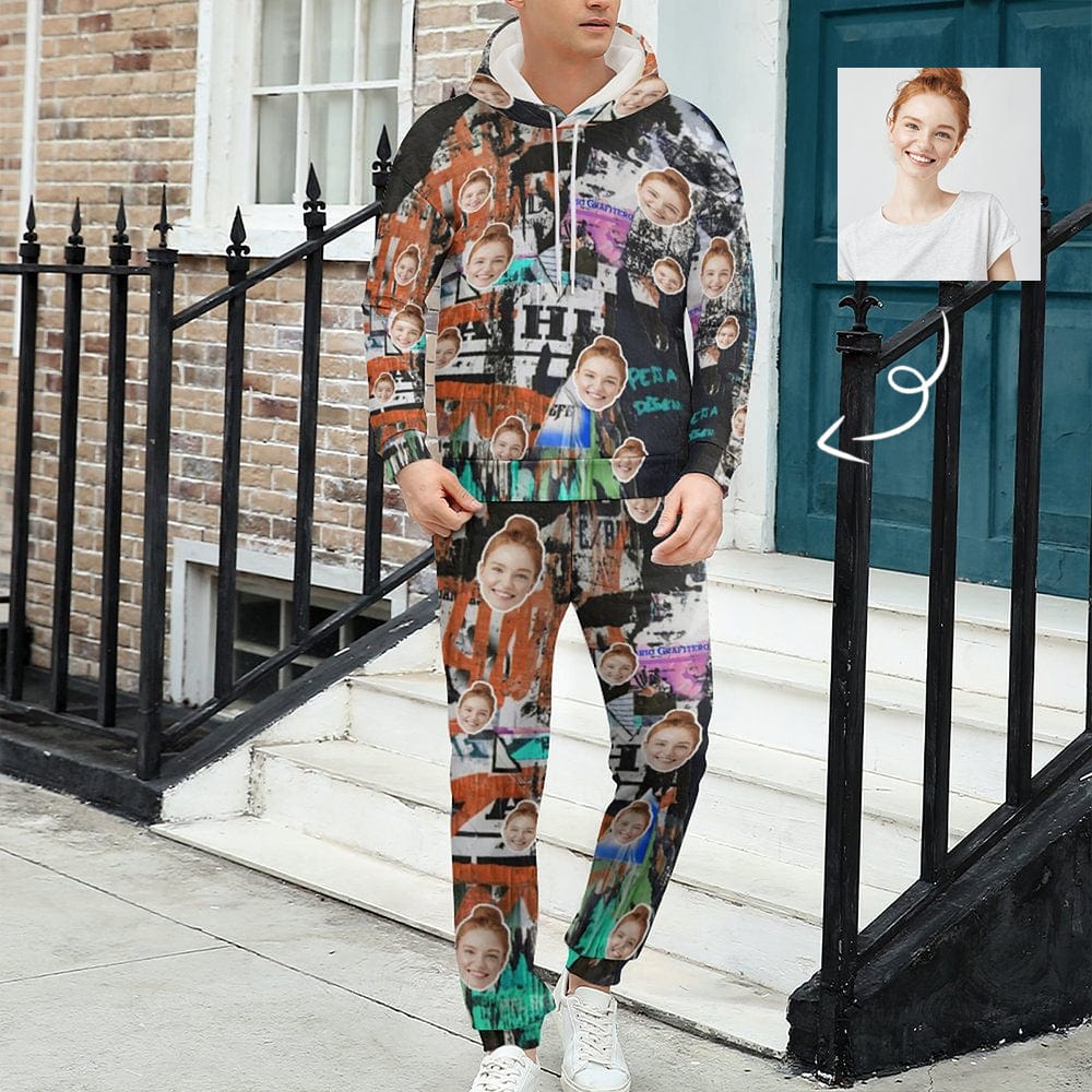 Custom Face Graffiti All Over Print Hoodie Sweatpant Set Sports